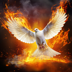 Flying dove of peace with fire - 621047086