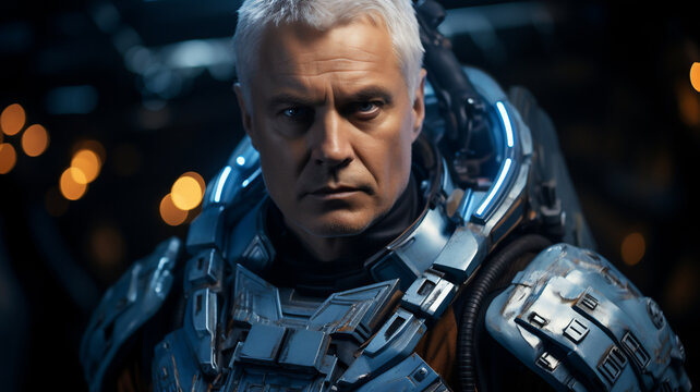 Soldier wearing a silver space suit, representing a military of the future.