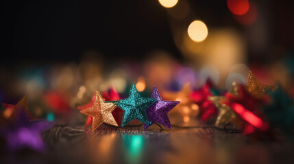 christmas lights and decorations. defocused background. generative AI