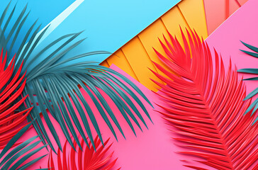 Fototapeta na wymiar colorful background with palm leaves, generative AI