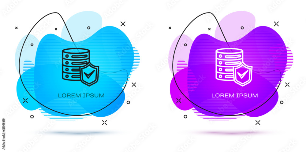 Poster line server with shield icon isolated on white background. protection against attacks. network firew