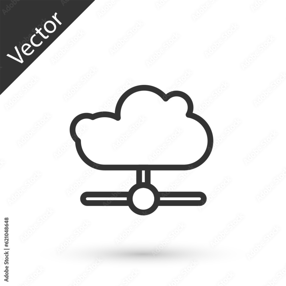 Poster grey line network cloud connection icon isolated on white background. social technology. cloud compu