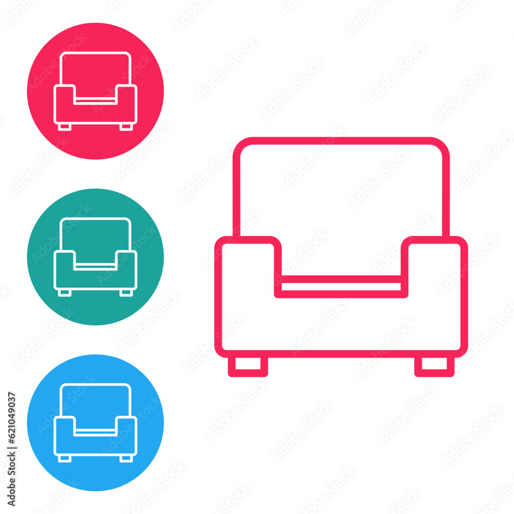 Poster red line armchair icon isolated on white background. set icons in circle buttons. vector