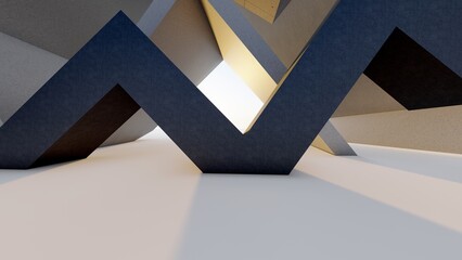 Abstract architecture background design of geometric concrete walls 3d render