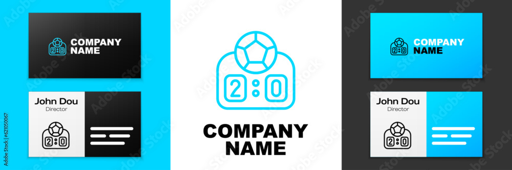 Poster blue line sport mechanical scoreboard and result display icon isolated on white background. logo des