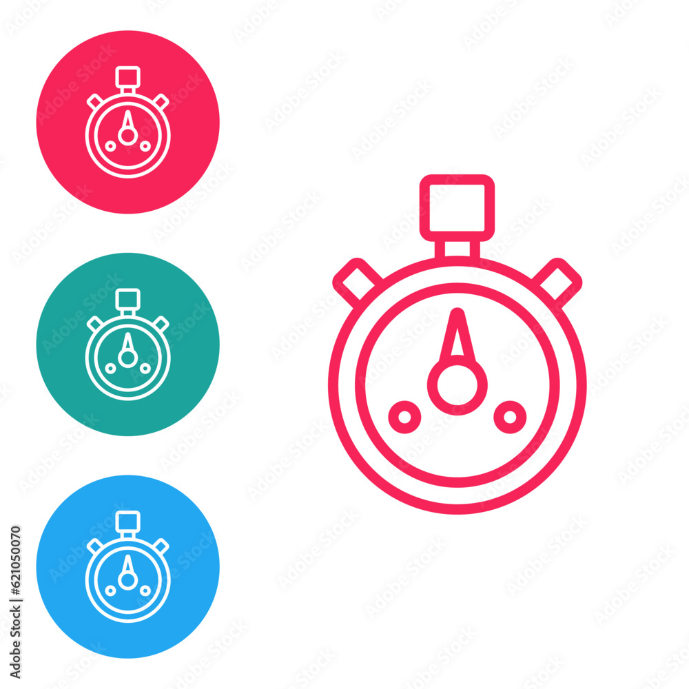Poster red line stopwatch icon isolated on white background. time timer sign. chronometer sign. set icons i