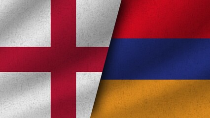 Armenia and Denmark Realistic Two Flags Together, 3D Illustration