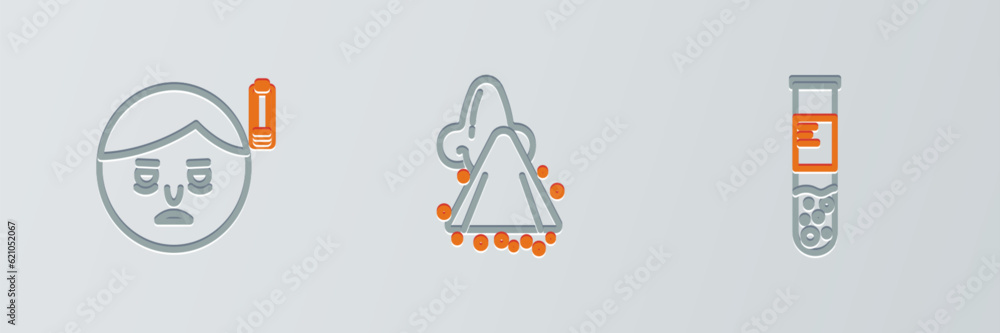 Wall mural Set line Test tube and flask, Fatigue and Runny nose icon. Vector