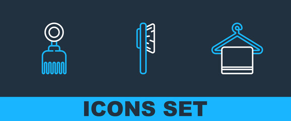 Set line Towel on a hanger, Hairbrush and icon. Vector