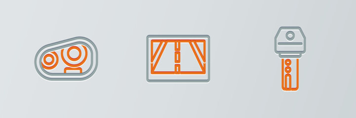 Set line Car key with remote, headlight and Gps device map icon. Vector © vector_v