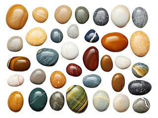 Set of natural color gems pebble stones background, 3d rendering. Generative AI