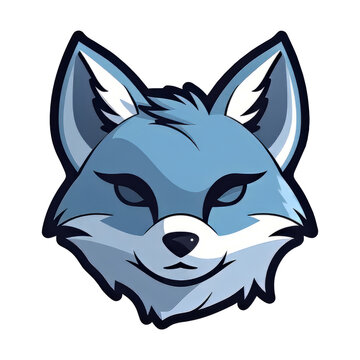 Blue fox head mascot, Fox Head icon, Fox logo, animal head minimalistic hand drawn line art.