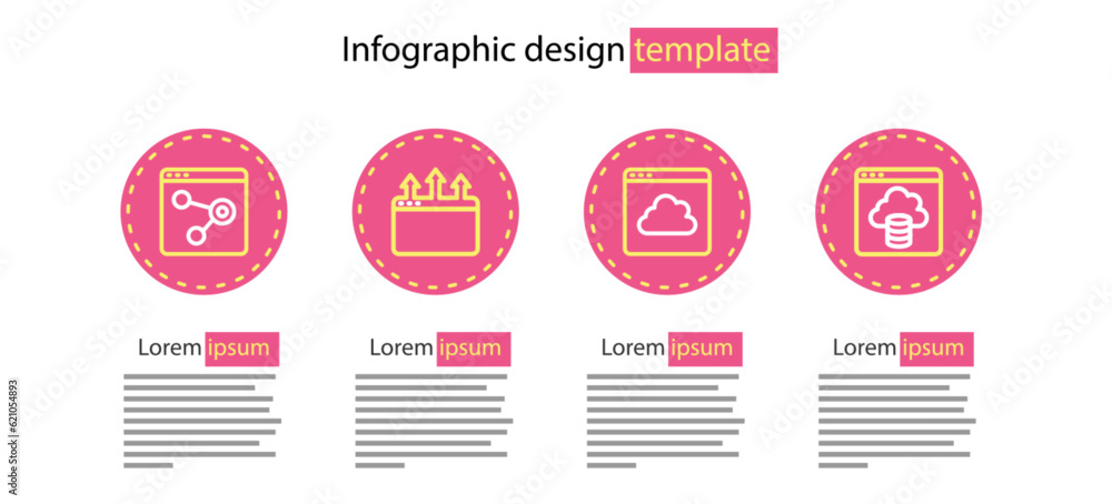 Poster set line cloud technology data transfer, browser window and icon. vector