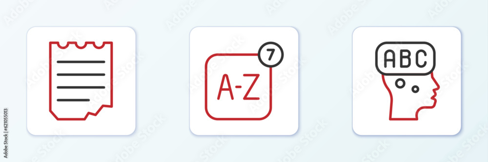 Poster set line learning foreign languages, notebook and online translator icon. vector