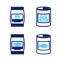 Set line Canned food for cat, Bag of, and pet icon. Vector