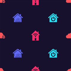 Set Smart home, , with wi-fi and Humidity on seamless pattern. Vector