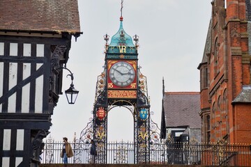 big clock tower city in Chester Uk