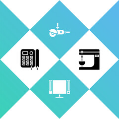 Set Telephone, Smart Tv, Angle grinder and Electric mixer icon. Vector