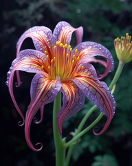 Gorgeous purple tropical Alien flower in the jungle illustration made with Generative AI