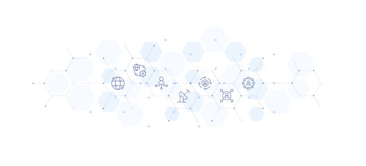 Connect banner vector illustration. Style of icon between. Containing system integration, team, user, connection.