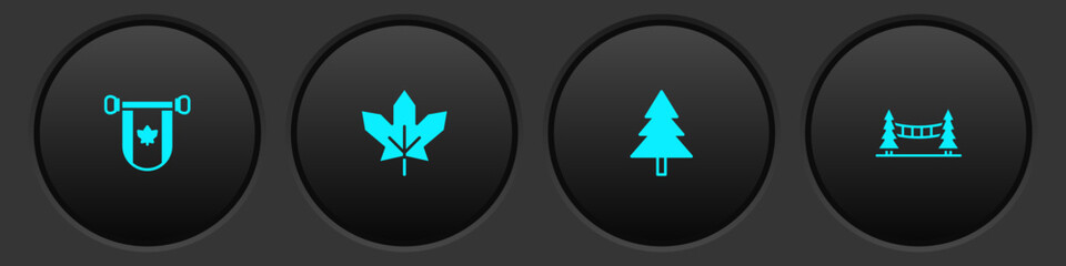 Set Pennant Canada, Canadian maple leaf, Christmas tree and Capilano Suspension Bridge icon. Vector