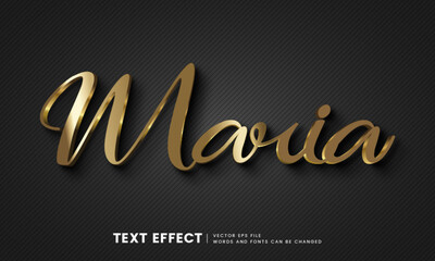 Editable 3d gold maria text effect. Elegant fancy font style perfect for logotype, title or heading text.	