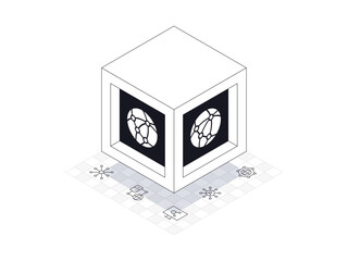 Connect box illustration in isometric style. Background is Connect line icons containing connect, connection.