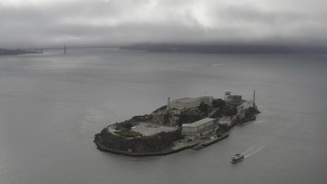 Aerial of Alcatraz Island Prison at San Francisco Bay