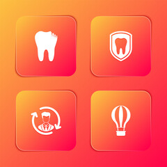 Set Broken tooth, Dental protection, Human resources and Hot air balloon icon. Vector