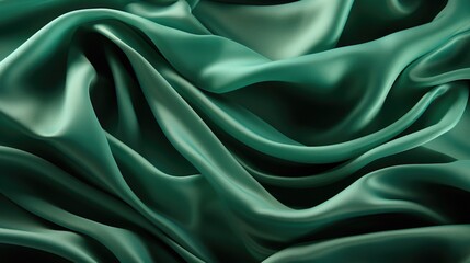 Obraz premium Green satin background. Textile with folds. Tender cosmetics and interior wallpaper 