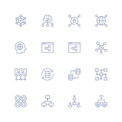 Connect line icon set on transparent background with editable stroke. Containing connection, vpn, database, databases, distributed, link, local network, network.