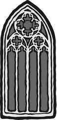 Geometrical decorated gothic window tracery stylized drawing. Architectural element; medieval cathedral arches; vector
