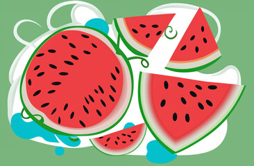 illustration of watermelon slices on a green background