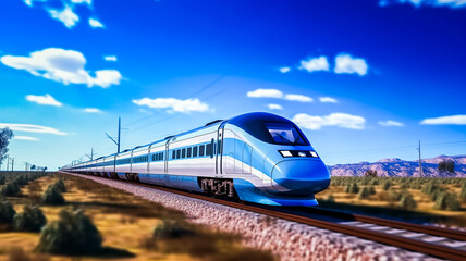 Naklejka premium Train moderne traversant la campagne - Générative ia