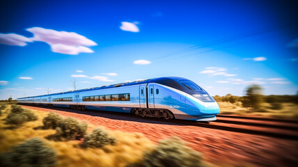 Naklejka premium Train moderne traversant la campagne - Générative ia