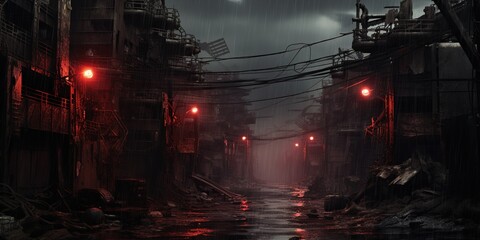 post-apocalyptic background, where remnants of a once-thriving world lay abandoned. Crumbling buildings, overgrown nature, and an eerie silence create a haunting atmosphere. Generative AI