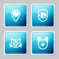 Set line Location veterinary, Animal health insurance, Veterinary clinic and Dog icon. Vector