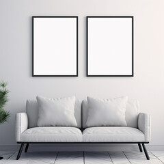 set of two black frame mockups, living room interior design mockups, suitable for posters, hollow mockups