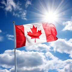 canadian flag waving against blue sky ,Generative AI