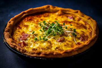 Quiche lorraine dorée, spécialité régionale, tarte à l'oignon avec lardons - Générative IA