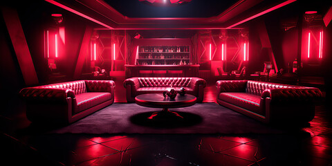 VIP room in a night elite club in red tones - obrazy, fototapety, plakaty