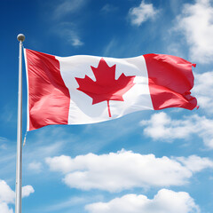 canadian flag in the blue sky ,Generative AI