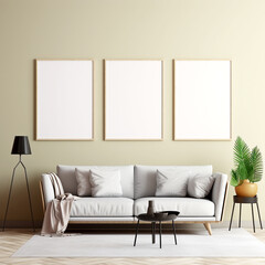 triple frame mockup set in room interior design minimalist style