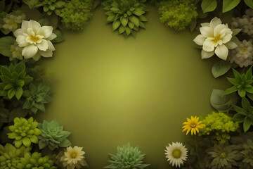 background with isolated green foliage and flowers