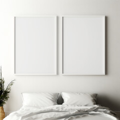 2 poster mockup bedroom interior design 3d render ,realistic interior design