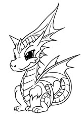 cute kind dragon, coloring book for children, black and white illustration, generative ai	