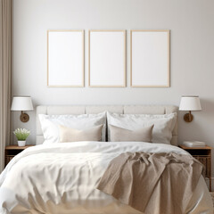 3 pcs frame mockup for bedroom background poster stylish design boho style bedroom frame mockups