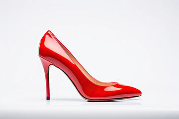 red high heel shoe isolated on white background - obrazy, fototapety, plakaty