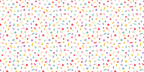 Fototapeta na wymiar Dotted Seamless Pattern with Color Sprinkles. Colorful Vector Carnaval Confetti Texture. Cake, Ice Cream and Donut Topping Illustration. Funny Kid Festival Background
