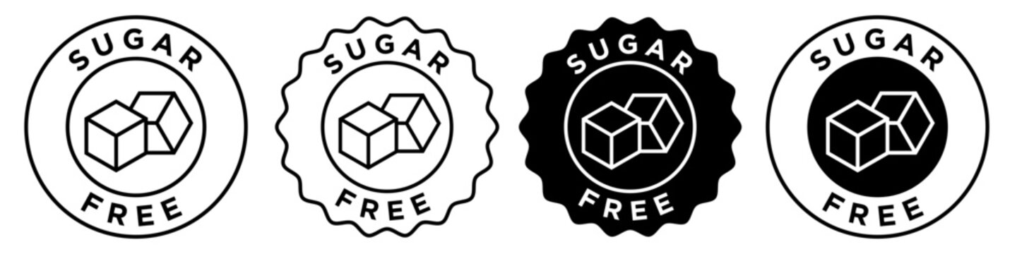 Sugar free icon vector set collection of no added sweetener badge seal mark. Emblem logo sticker of zero glucose in meal. Sign symbol of natural ingredients diabetes safe round stamp web app ui.